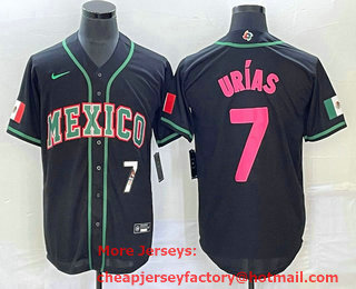 Men's Mexico Baseball #7 Julio Urias Number 2023 Black Pink World Classic Stitched Jersey 34