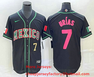 Men's Mexico Baseball #7 Julio Urias Number 2023 Black Pink World Classic Stitched Jersey 36