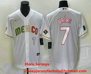 Men's Mexico Baseball #7 Julio Urias Number 2023 White World Classic Stitched Jersey 885