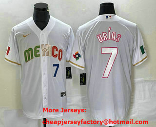 Men's Mexico Baseball #7 Julio Urias Number 2023 White World Classic Stitched Jersey 892