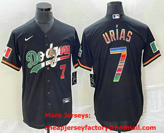 Men's Mexico Baseball #7 Julio Urias Number Black Rainbow 2023 World Classic Stitched Jersey 772