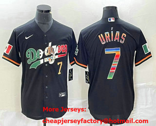 Men's Mexico Baseball #7 Julio Urias Number Black Rainbow 2023 World Classic Stitched Jersey 773