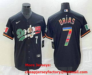 Men's Mexico Baseball #7 Julio Urias Number Black Rainbow 2023 World Classic Stitched Jersey 774