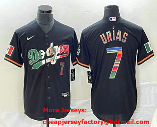 Men's Mexico Baseball #7 Julio Urias Number Black Rainbow 2023 World Classic Stitched Jersey 775