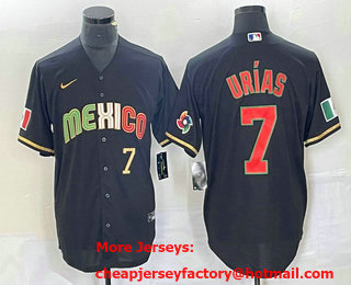 Men's Mexico Baseball #7 Julio Urias Number 2023 Black World Classic Stitched Jersey 881