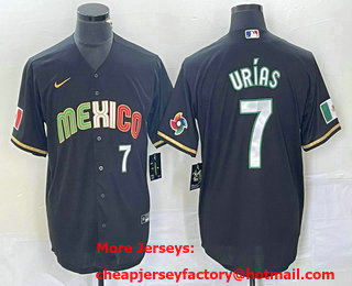 Men's Mexico Baseball #7 Julio Urias Number 2023 Black World Classic Stitched Jersey 883