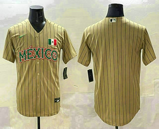 Men's Mexico Baseball Blank Tan 2023 World Baseball Classic Stitched Jersey