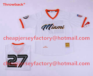 Men's Miami #27 No Name White Throwback Baseball Jersey