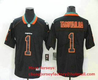 Men's Miami Dolphins #1 Tua Tagovailoa 2020 Black Lights Out Color Rush Stitched NFL Nike Limited Jersey
