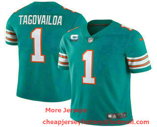 Men's Miami Dolphins #1 Tua Tagovailoa 2022 Aqua With 1 star C Patch Color Rush Limited Stitched Jersey
