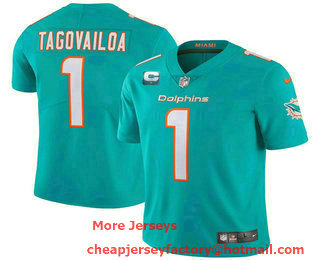 Men's Miami Dolphins #1 Tua Tagovailoa 2022 Aqua With 1 star C Patch Vapor Limited Stitched Jersey