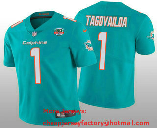 Men's Miami Dolphins #1 Tua Tagovailoa 2022 Aqua With 50th Perfect Season Patch Limited Stitched Jersey 02
