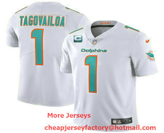 Men's Miami Dolphins #1 Tua Tagovailoa 2022 White With 1 star C Patch Vapor Limited Stitched Jersey