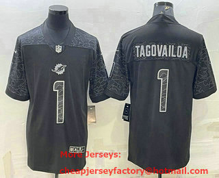 Men's Miami Dolphins #1 Tua Tagovailoa Black Reflective Limited Stitched Football Jersey