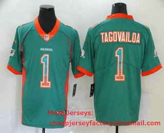 Men's Miami Dolphins #1 Tua Tagovailoa Green 2020 Fashion Drift Color Rush Stitched NFL Nike Limited Jersey
