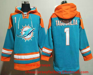 Men's Miami Dolphins #1 Tua Tagovailoa Green Ageless Must Have Lace Up Pullover Hoodie
