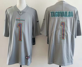 Men's Miami Dolphins #1 Tua Tagovailoa Limited Grey Fashion Vapor Jersey