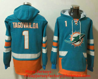 Men's Miami Dolphins #1 Tua Tagovailoa NEW Green Pocket Stitched NFL Pullover Hoodie