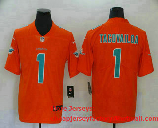 Men's Miami Dolphins #1 Tua Tagovailoa Orange 2020 Inverted Legend Printed NFL Nike Limited Jersey