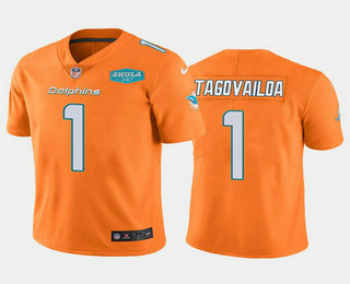 Men's Miami Dolphins #1 Tua Tagovailoa Orange With 347 Shula Patch 2020 Vapor Untouchable Limited Stitched NFL Jersey