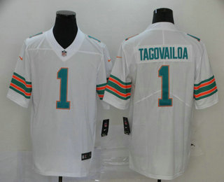 Men's Miami Dolphins #1 Tua Tagovailoa White 2020 Color Rush Stitched NFL Nike Limited Jersey