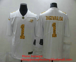 Men's Miami Dolphins #1 Tua Tagovailoa White 2020 Nike Flocked Leopard Print Vapor Limited NFL Jersey