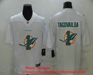 Men's Miami Dolphins #1 Tua Tagovailoa White 2020 Shadow Logo Vapor Untouchable Stitched NFL Nike Limited Jersey