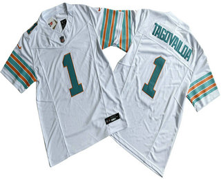 Men's Miami Dolphins #1 Tua Tagovailoa White 2023 FUSE Vapor Limited Throwback Stitched Jersey