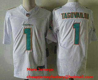 Men's Miami Dolphins #1 Tua Tagovailoa White 2023 FUSE Vapor Untouchable Stitched Jersey