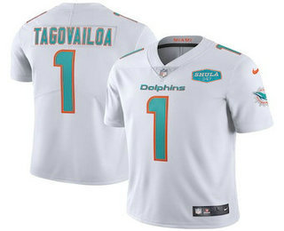 Men's Miami Dolphins #1 Tua Tagovailoa White With 347 Shula Patch 2020 Vapor Untouchable Limited Stitched NFL Jersey