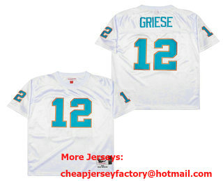 Men's Miami Dolphins #12 Bob Griese White Stitched  Thowback Jersey