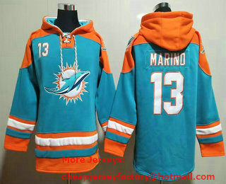 Men's Miami Dolphins #13 Dan Marino Green Ageless Must Have Lace Up Pullover Hoodie