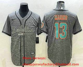 Men's Miami Dolphins #13 Dan Marino Grey Gridiron With Patch Cool Base Stitched Baseball Jersey