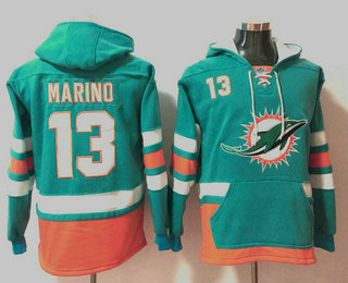 Men's Miami Dolphins #13 Dan Marino NEW Green Pocket Stitched NFL Pullover Hoodie