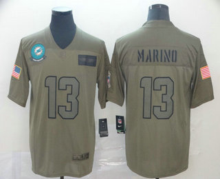 Men's Miami Dolphins #13 Dan Marino NEW Olive 2019 Salute To Service Stitched NFL Nike Limited Jersey
