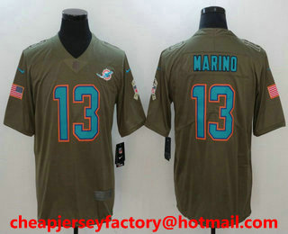 Men's Miami Dolphins #13 Dan Marino Olive 2017 Salute To Service Stitched NFL Nike Limited Jersey