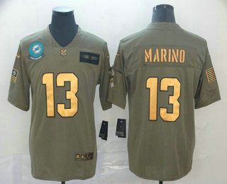 Men's Miami Dolphins #13 Dan Marino Olive Gold 2019 Salute To Service Stitched NFL Nike Limited Jersey