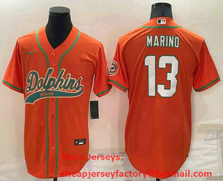 Men's Miami Dolphins #13 Dan Marino Orange Stitched Cool Base Nike Baseball Jersey