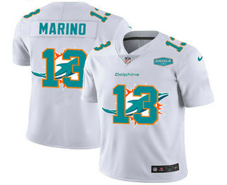 Men's Miami Dolphins #13 Dan Marino White With 347 Shula Patch 2020 Shadow Logo With 347 Shula Patch Limited Stitched NFL Jersey