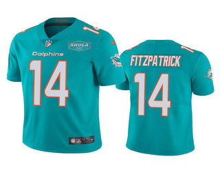 Men's Miami Dolphins #14 Ryan Fitzpatrick Aqua With 347 Shula Patch 2020 Vapor Untouchable Limited Stitched NFL Jersey