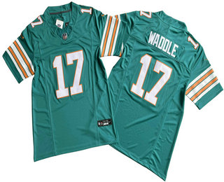 Men's Miami Dolphins #17 Jaylen Waddle Aqua 2023 FUSE Vapor Limited Throwback Stitched Jersey
