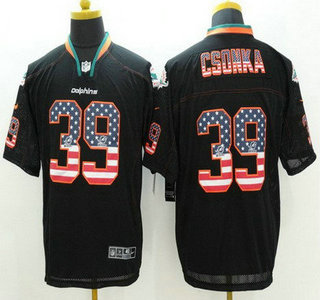Men's Miami Dolphins #39 Larry Csonka Black USA Flag Fashion NFL Nike Elite Jersey