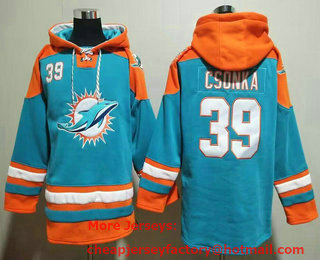 Men's Miami Dolphins #39 Larry Csonka Green Ageless Must Have Lace Up Pullover Hoodie