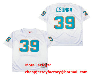 Men's Miami Dolphins #39 Larry Csonka White Stitched Thowback Jersey