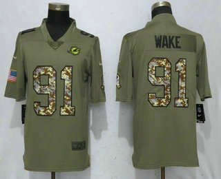 Men's Miami Dolphins #91 Cameron Wake Olive With Camo 2017 Salute To Service Stitched NFL Nike Limited Jersey