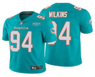 Men's Miami Dolphins #94 Christian Wilkins Aqua With 347 Shula Patch 2020 Vapor Untouchable Limited Stitched NFL Jersey