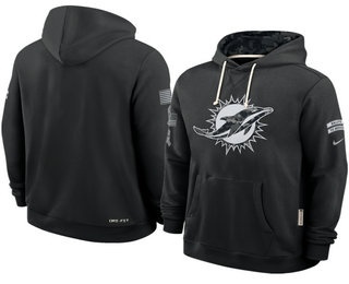 Men's Miami Dolphins Black 2026 Salute to Service Sideline Pullover Hoodie