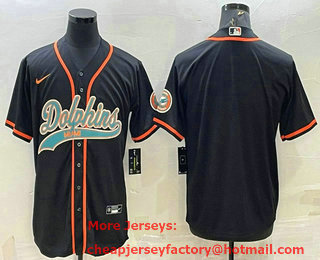 Men's Miami Dolphins Blank Black With Patch Cool Base Stitched Baseball Jersey