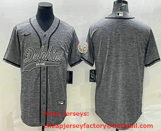 Men's Miami Dolphins Blank Grey Gridiron With Patch Cool Base Stitched Baseball Jersey