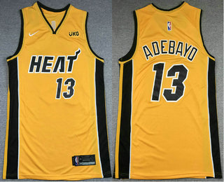 Men's Miami Heat #13 Bam Adebayo Yellow Nike Swingman 2021 Earned Edition Stitched Jersey With NEW Sponsor Logo